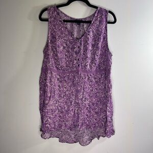 Torrid 1X Purple Abstract Print Hi Lo Sleeveless Button Front Blouse Workwear